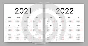 Calendar for 2021 and 2022 year. Week Starts on Monday.