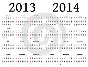 Calendars for 2013 and 2014