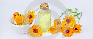 The calendula extract. Medicinal plants. Selective focus