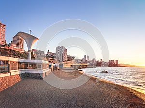 Caleta Abarca Beach at sunset - Vina del Mar, Chile photo