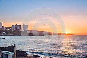 Caleta Abarca Beach at sunset - Vina del Mar, Chile photo