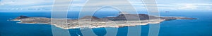 Caleta del Sebo, remote volcano island seen from a viewpoint