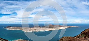 Caleta del Sebo, volcano island seen from a viewpoint