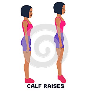 Calf raises. Sport exersice. Silhouettes of woman doing exercise. Workout, training