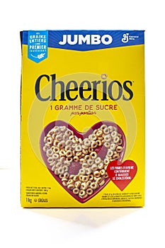 A box of cereal Cheerios on a white background