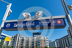 Calgary C Train downtown light rapid transit system at the Bridgeland train station