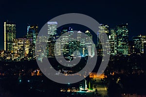 CALGARY, CANADA - dec, 2019 Night view of Calgary skyline