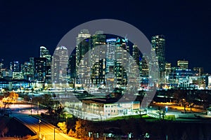 CALGARY, CANADA - dec, 2019 Night view of Calgary skyline