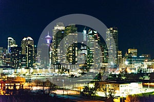 CALGARY, CANADA - dec, 2019 Night view of Calgary skyline