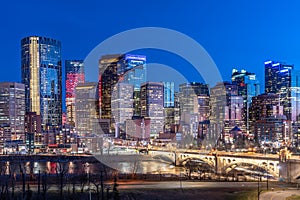 Calgary`s beautiful skyline at night