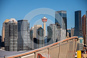 Calgary`s modern skyline during a nice fall day