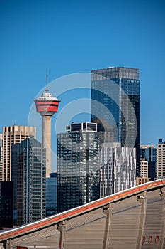 Calgary`s modern skyline during a nice fall day