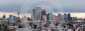 Calgary`s skyline on a cold winter day
