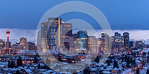 Calgary`s skyline on a cold winter day