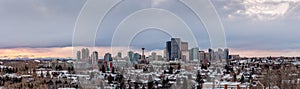 Calgary`s skyline on a cold winter day