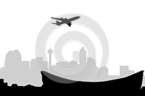 Calgary Skyline & Aeroplane -Vector