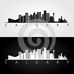 Calgary skyline and landmarks silhouette photo