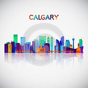 Calgary skyline silhouette in colorful geometric style.