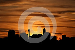 Calgary skyline at sunset