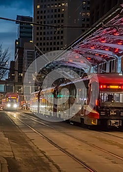 Calgary transit downtown at night