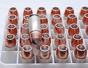 A close up of .40 caliber bullets