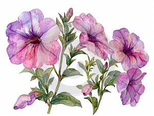 Calibrachoa colorful flower watercolor isolated on white background