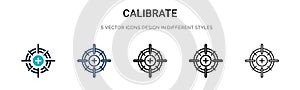 Calibrate icon in filled, thin line, outline and stroke style. Vector illustration of two colored and black calibrate vector icons photo