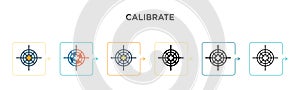 Calibrate vector icon in 6 different modern styles. Black, two colored calibrate icons designed in filled, outline, line and photo