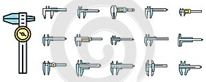 Calibrated calipers icons set vector color line