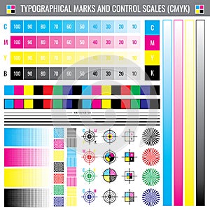 Calibration printing crop marks. CMYK color test vector document photo