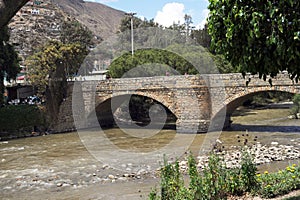 The Calicanto Bridge is located in the city of Huanuco, Peru, and crosses the Huallaga River.