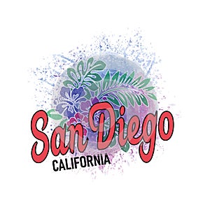 Califonia San Diego watercolor splash flower vector art photo