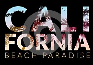 California background with palm. Vector background beach. Summer tropical banner design. Paradise poster template illustration