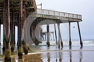 California bay beach with dock