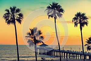 California beach at sunset, Los Angeles, California.