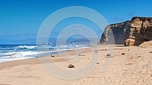 California beaches near Los Angeles city with a clear blue sky and yellow sand on the coast