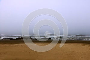 California coast beach early foggy morning. USA.