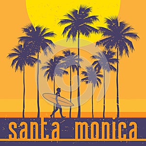 California coast, Santa Monica beach, surfer poster
