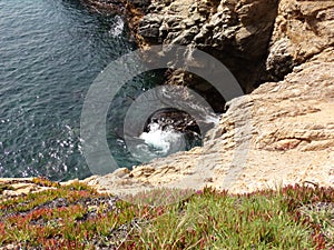 California Coastal Rocks and Cliffs, small inlet along the coast with vortex - Road Trip down Highway 1