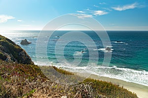 California coastline along US one. Rocky shores and blue waters