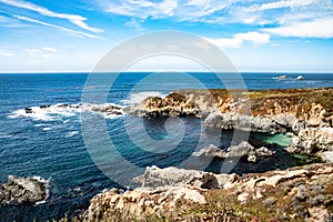 California coastline along US one. Rocky shores and blue waters