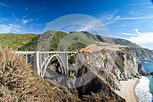 California coastline along US one. Rocky shores, majestic sky and blue waters