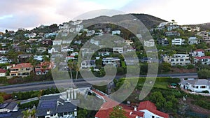 California Coastline at sunset. Aerial view. Houses on the coast in California, USA