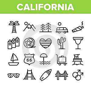 California Collection Elements Icons Set Vector