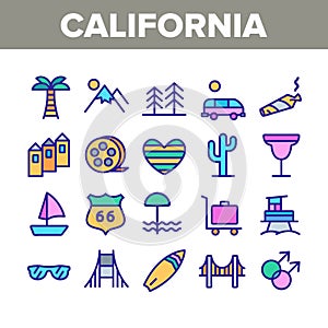 California Collection Elements Icons Set Vector