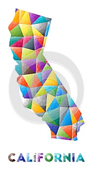 California - colorful low poly us state shape.