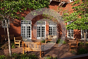 California courtyard with benches