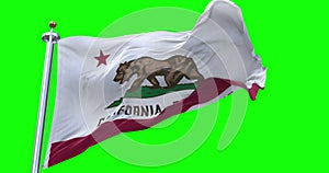 California flag realistic waving in the wind 4K video, green screen background chroma key (Perfect Loop)