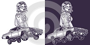 California girl lowrider monochrome label