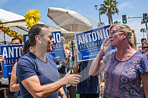 California Gubernatorial candidate Antonio Villaraigosa campaigning in Hermosa Beach, California